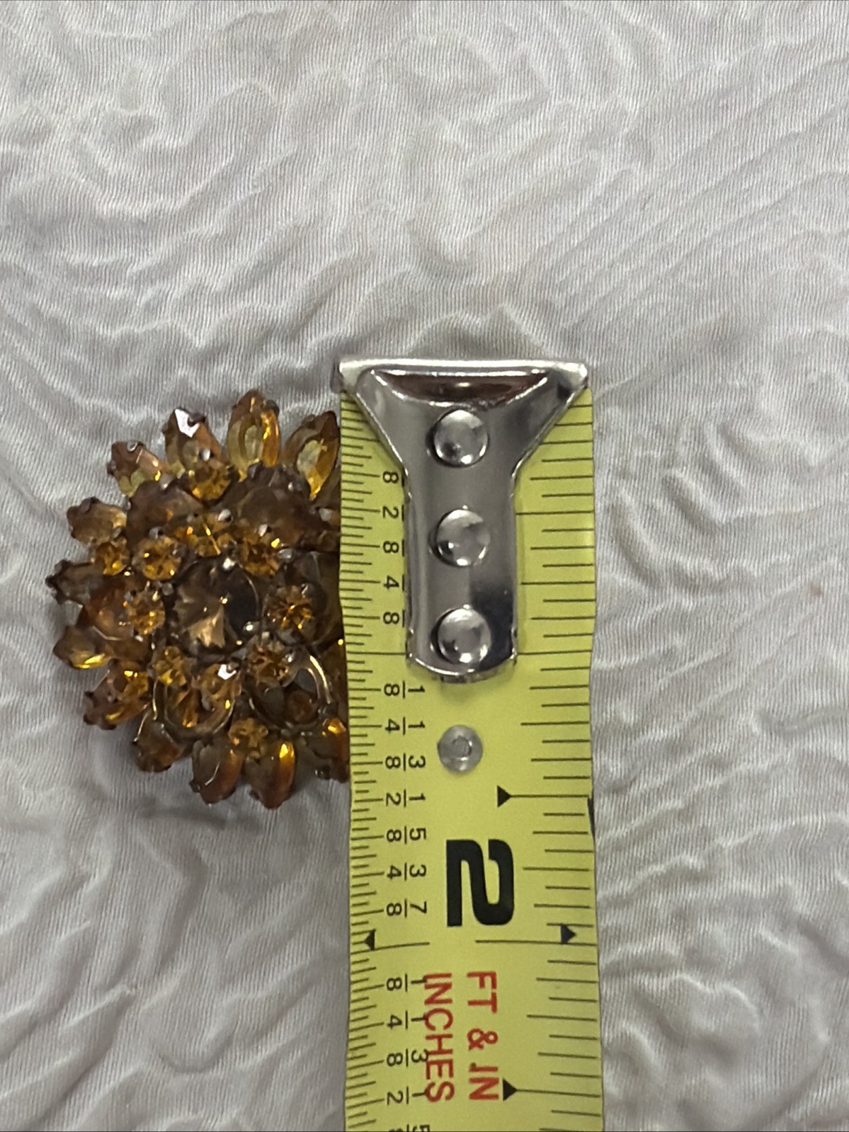 Vintage 3DAmber Citrine Topaz Marquise Chaton-Cut Faceted Crystals Flower Brooch