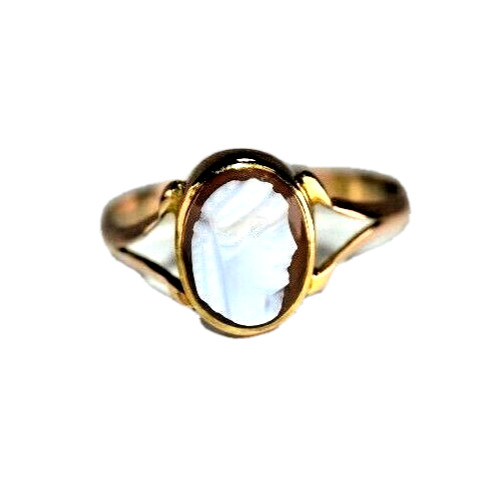 Vintage 9 Karat Rose &yellow Gold German Carved Sardonyx Cameo Ring European
