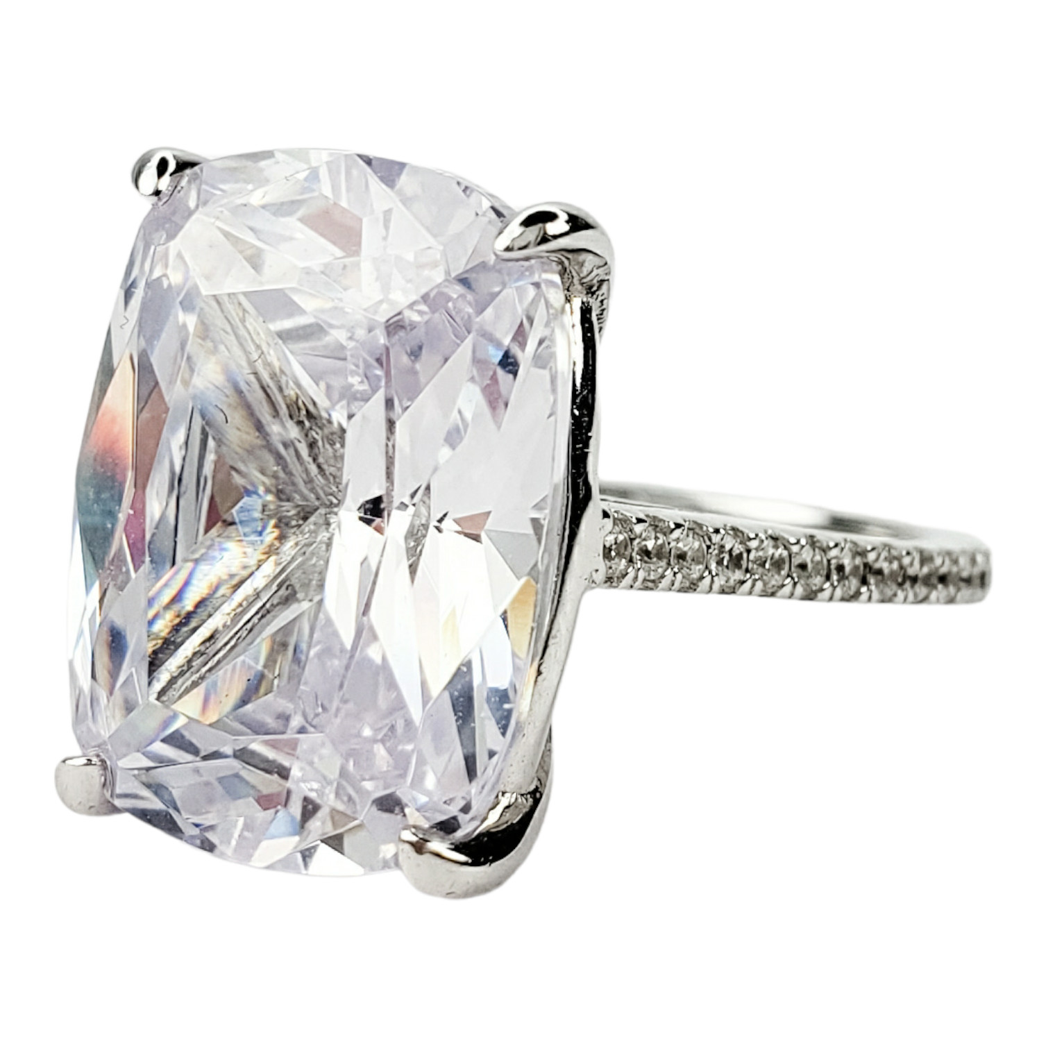 Outstanding Large Sterling Silver Clear Topaz Cocktail Ring Size 5