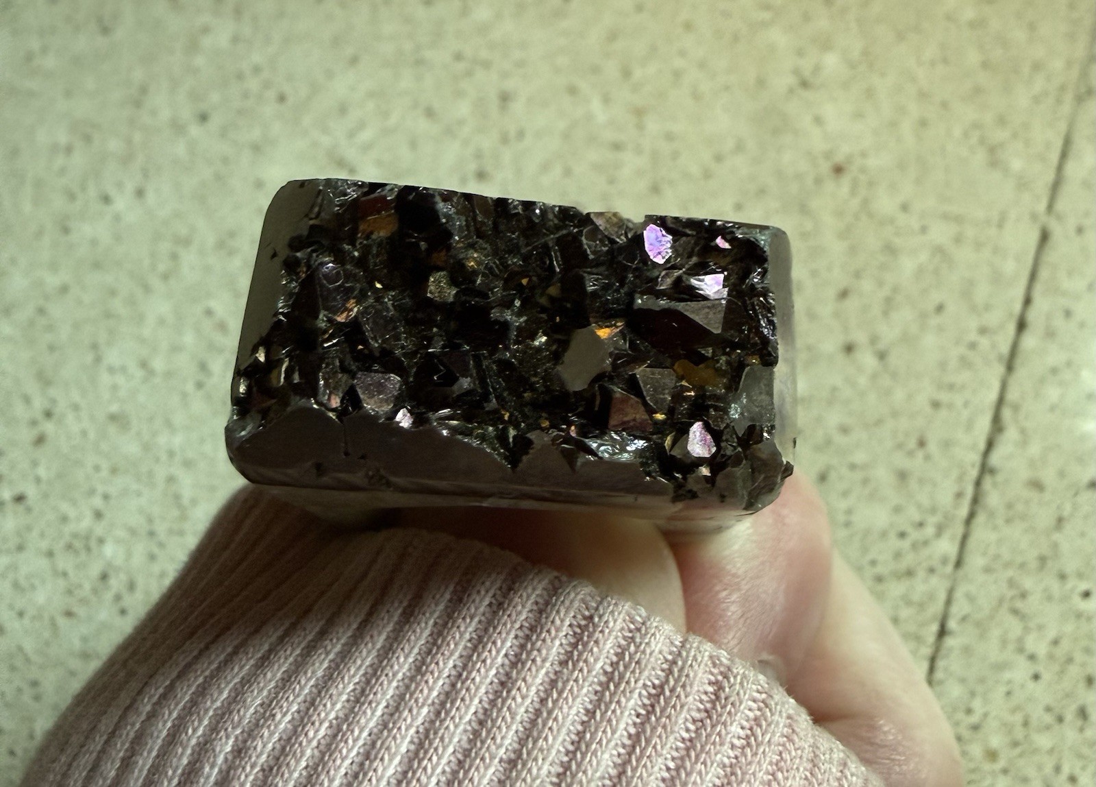 Vintage Druzy Carved Rock Quartz Crystal Marbled Tan Purple Ring Size 6.5