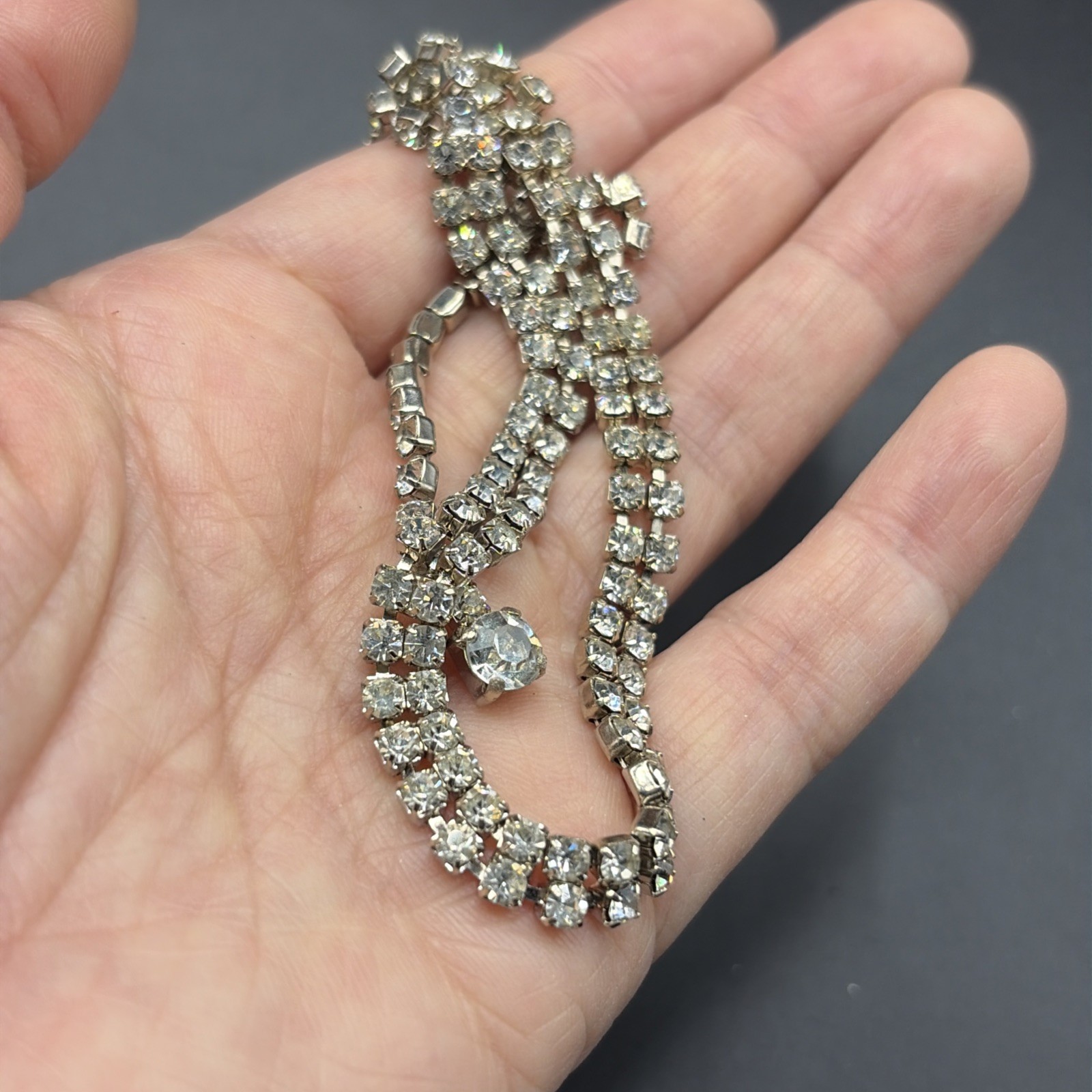 Vtg Estate AB Rhinestone Necklace & Earrings Jewelry Set Designer Quality Prong