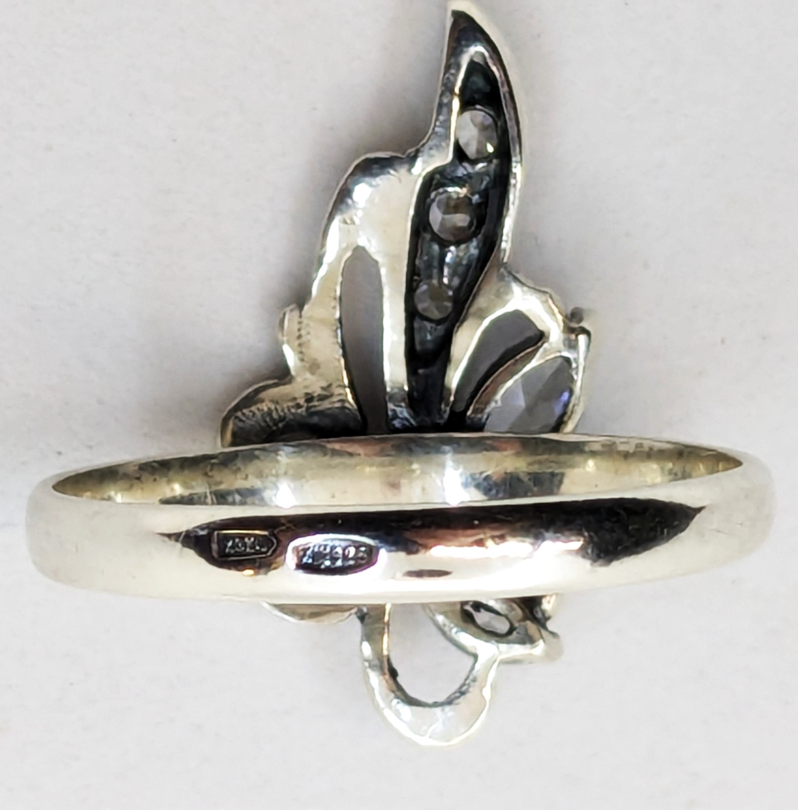 Vintage Luxury RING Silver 925 with Bright Stones-size: 9.5US(19.5mm) Ukraine#79