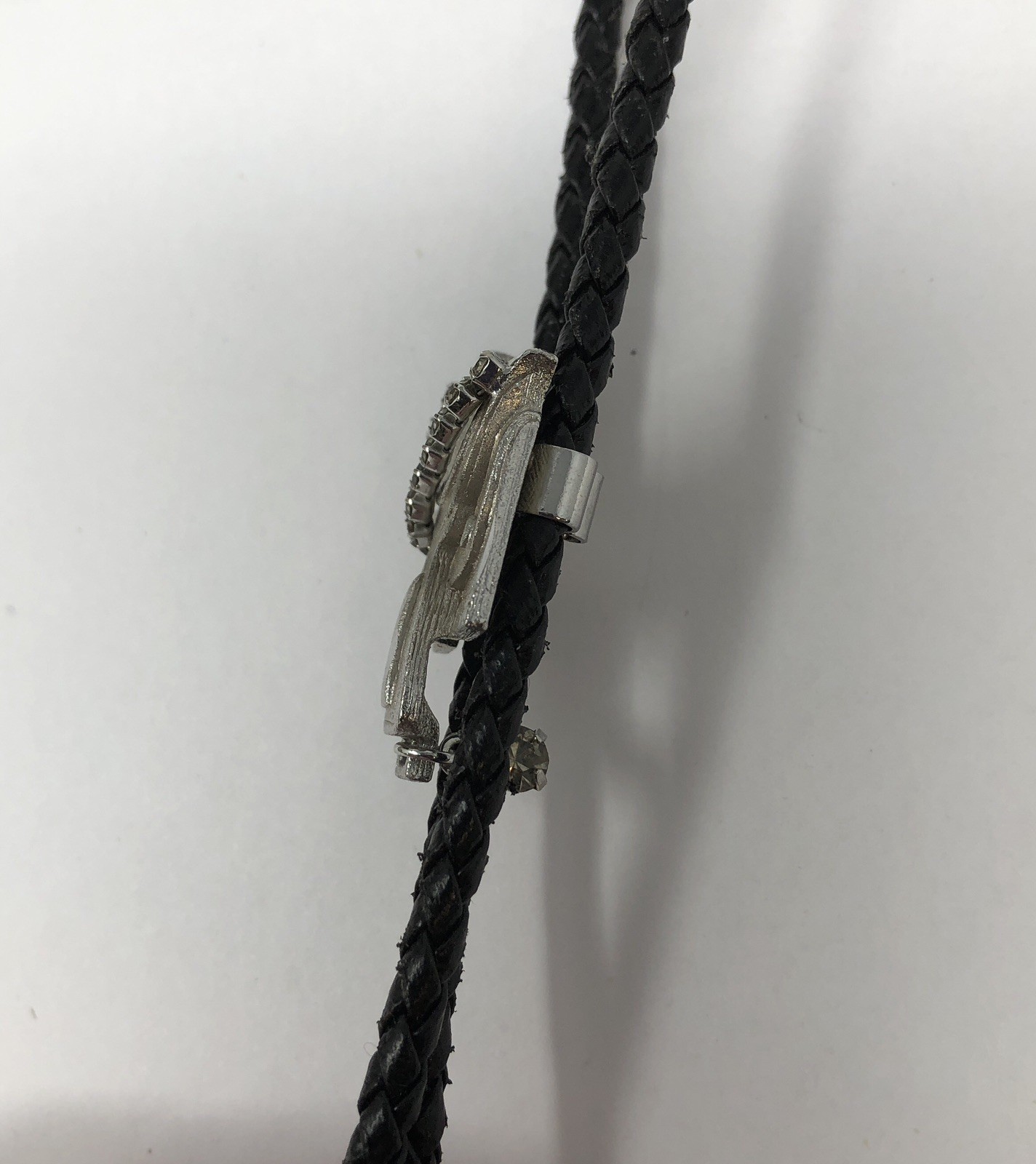 Saddle Bolo Tie Slide Braided Leather Western Rhinestone – Vintage