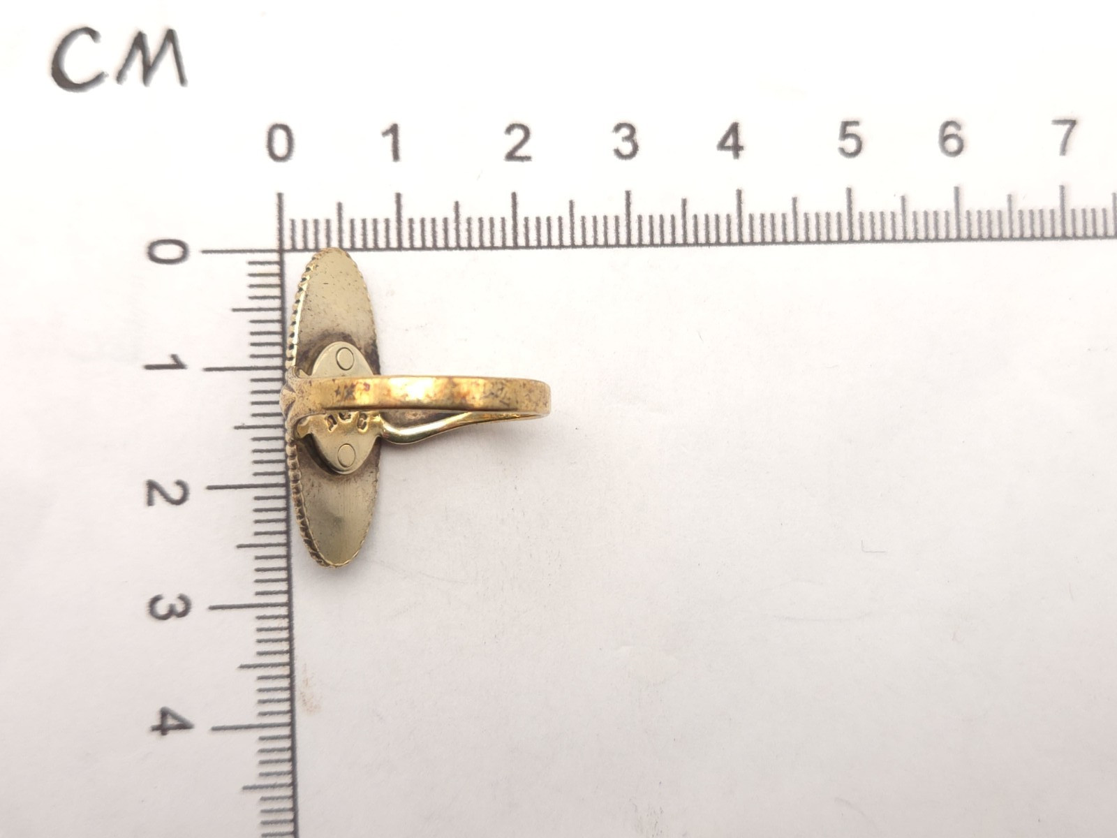 Vintage Sterling Gold Wash Signed JP Jane Popovich Navajo Elongated Jade Ring