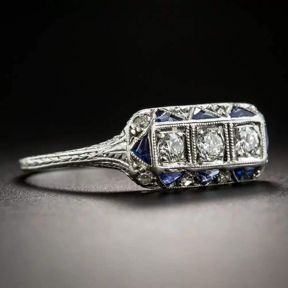 1/2 Ctw White Round Cut CZ Three Stone Art Deco Antique Wedding 925 Silver Ring