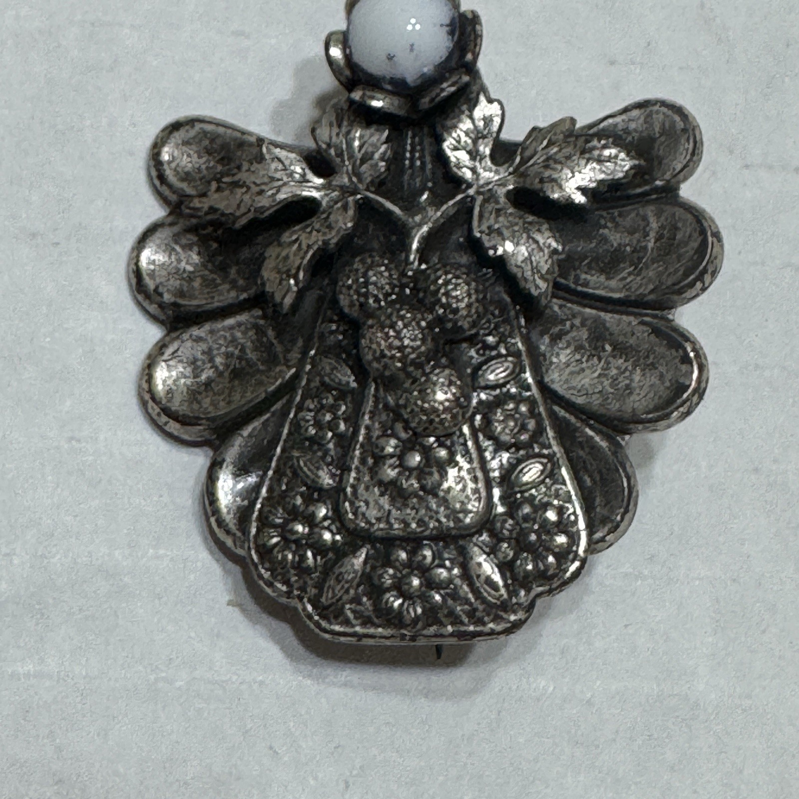 Signed JANE AOL Silver Tone Ornate Angel BROOCH PIN Faux Pearl Stone Vtg