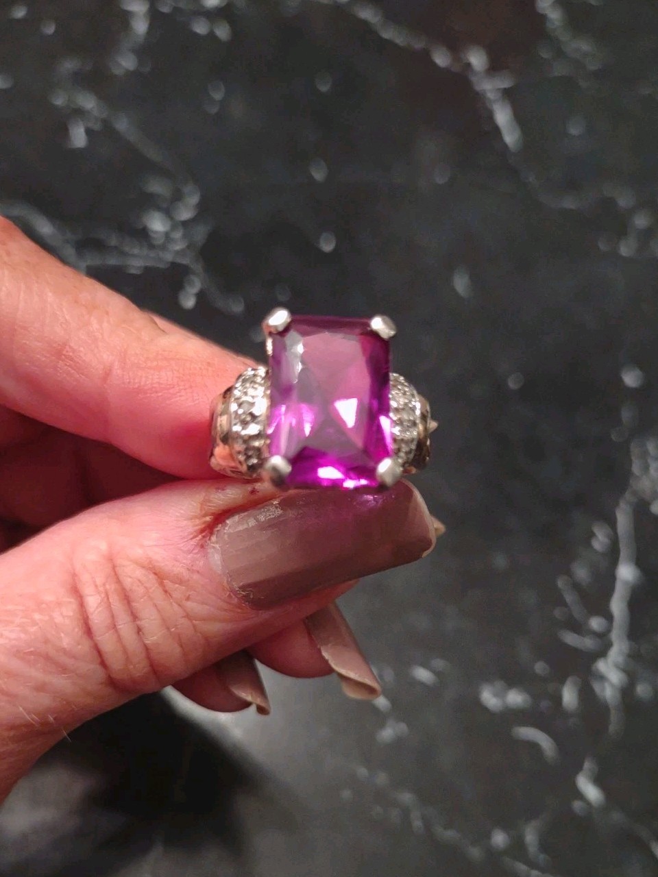 Vintage Lab Created Amethyst Ring Gold-Plated .925 Sterling Silver Size 5 1/2