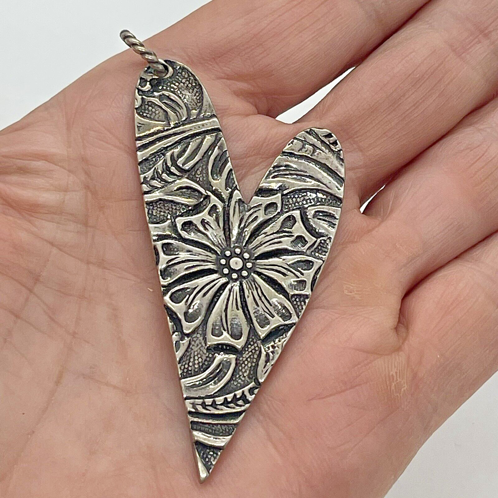 Large Vintage Hand Stamped Heart Sterling Pendant 21.4g Signed Shandon Watson