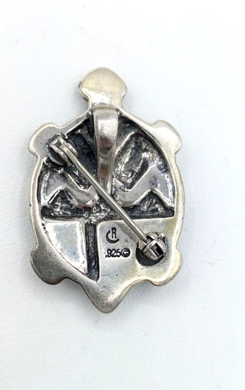 Vintage Turtle Pin CAROLYN POLLACK Sterling Turquoise Inlay Pendant