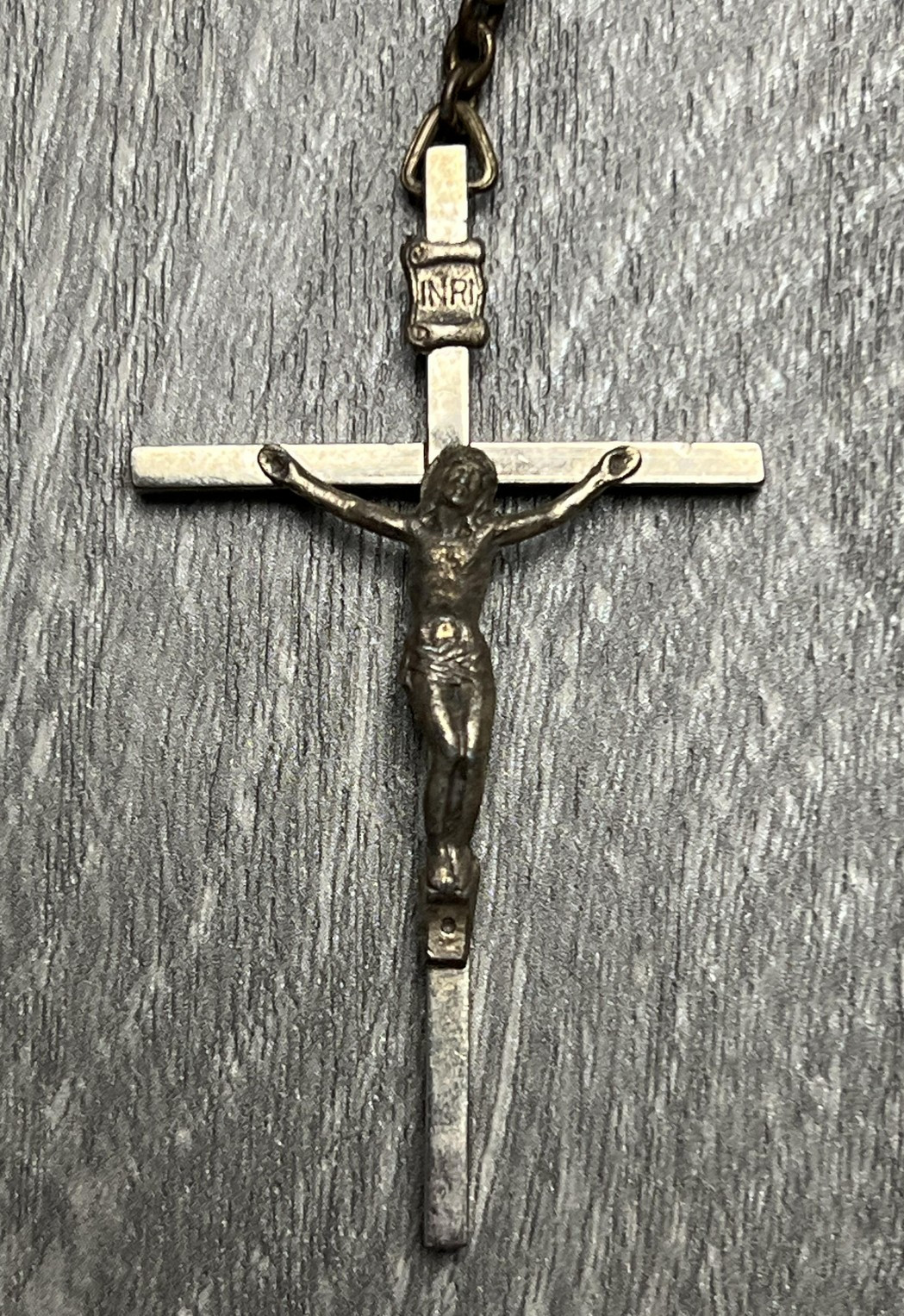 Vintage Catholic Rosary Clear Glass Beads Silver Tone Crucifix Mary Medal