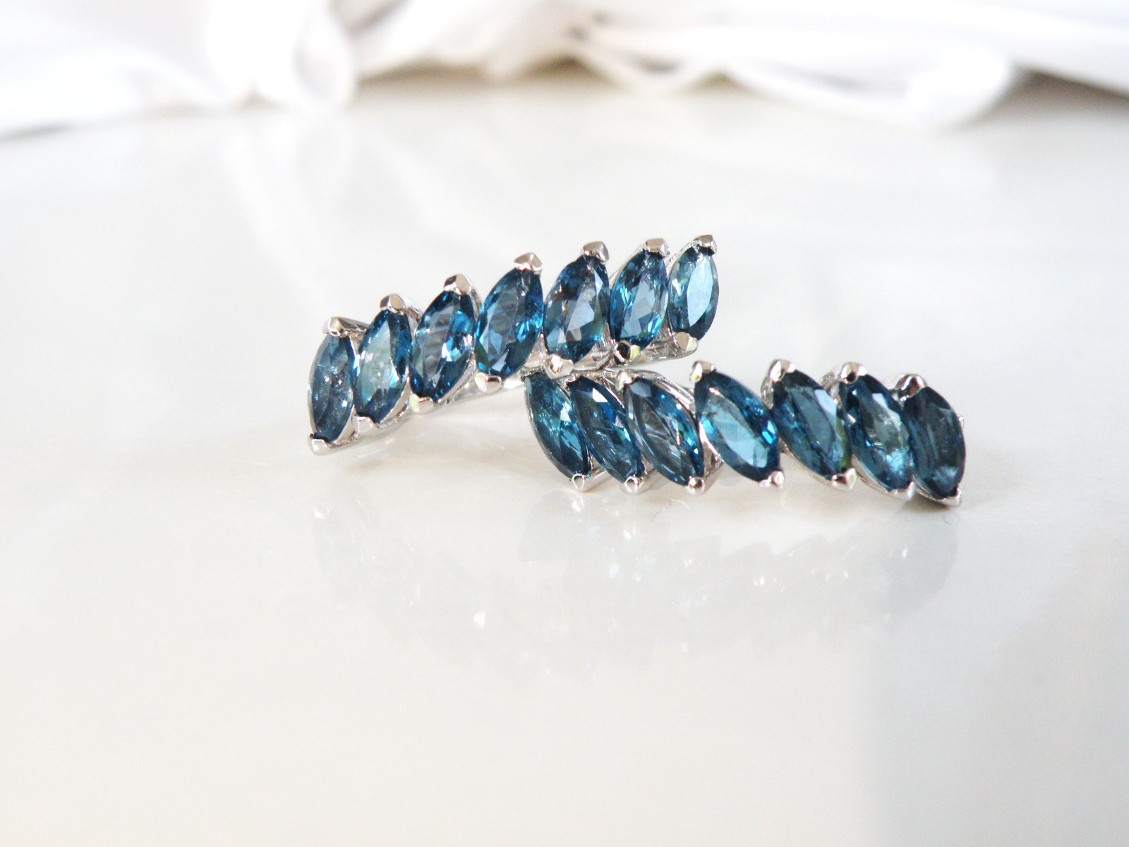 Vintage Sterling Silver 925 Natural Heated London Blue Topaz Dangle Earrings