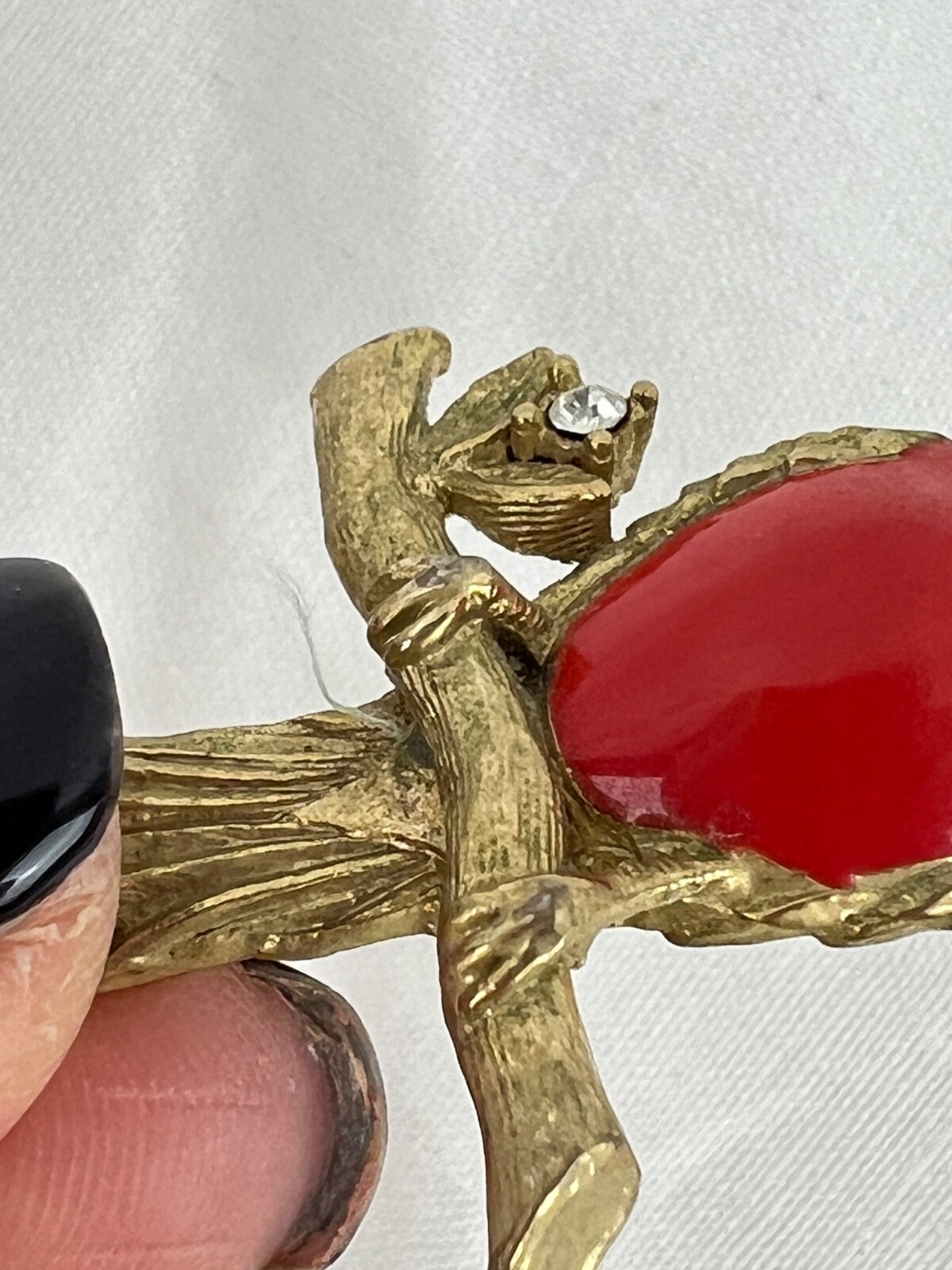 Lot of 3 Gold Tone Bird Brooches Pins Jelly Belly Rhinestones Red Orange Cream