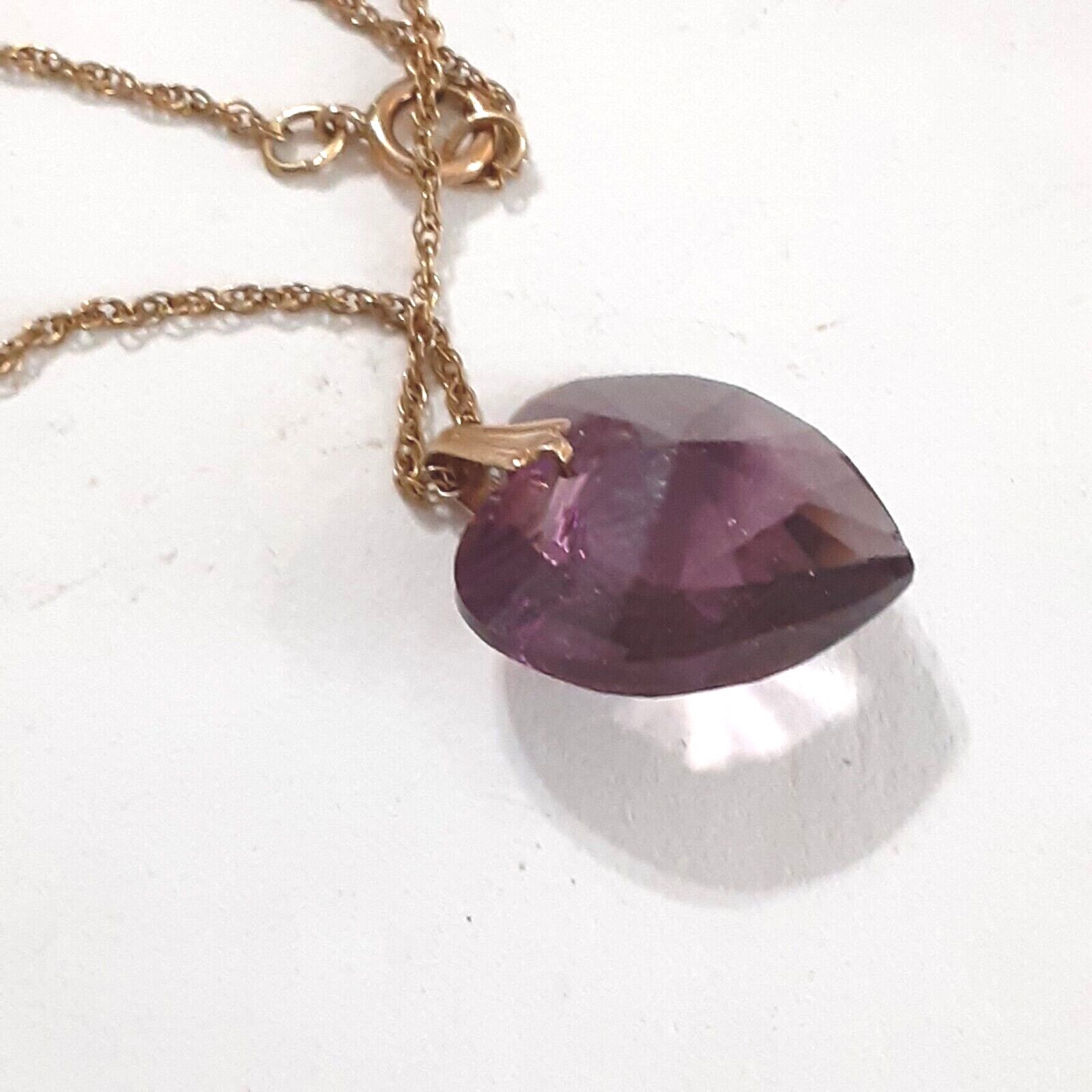Purple Crystal Heart Pendant Necklace Gold Filled 18 mm 19 in