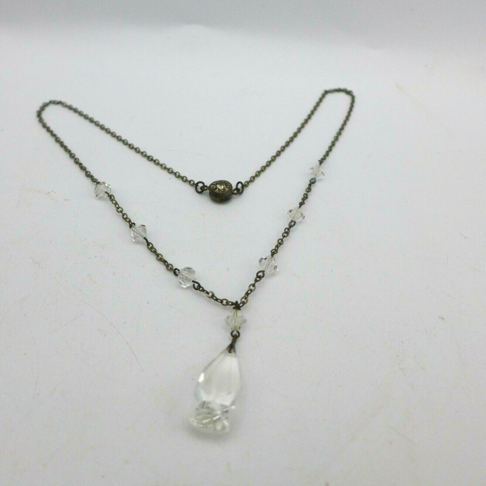 Vintage Crystal Necklace Snap Closure 15″ Silver Plated Estate