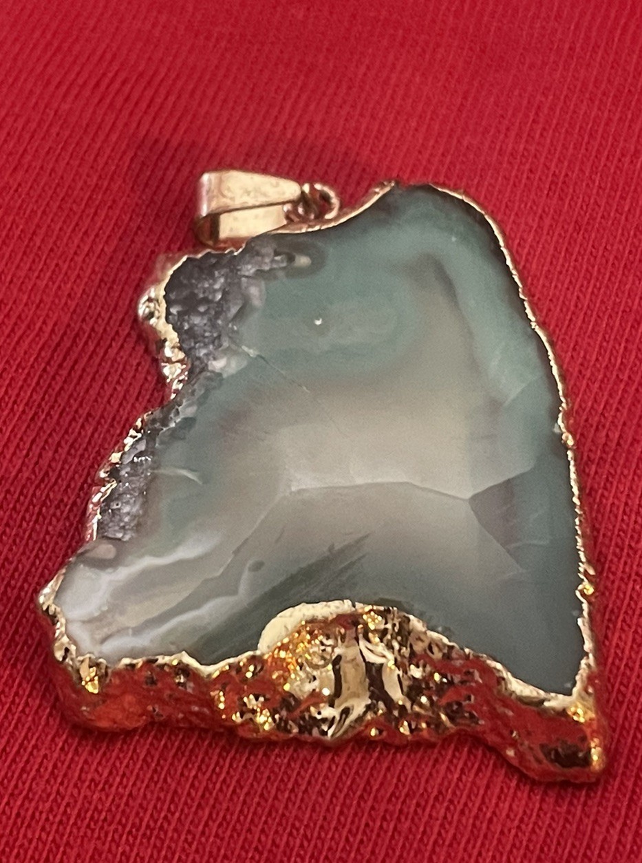 Green Slice Geode Agate Pendant Setting-Handmade (1)