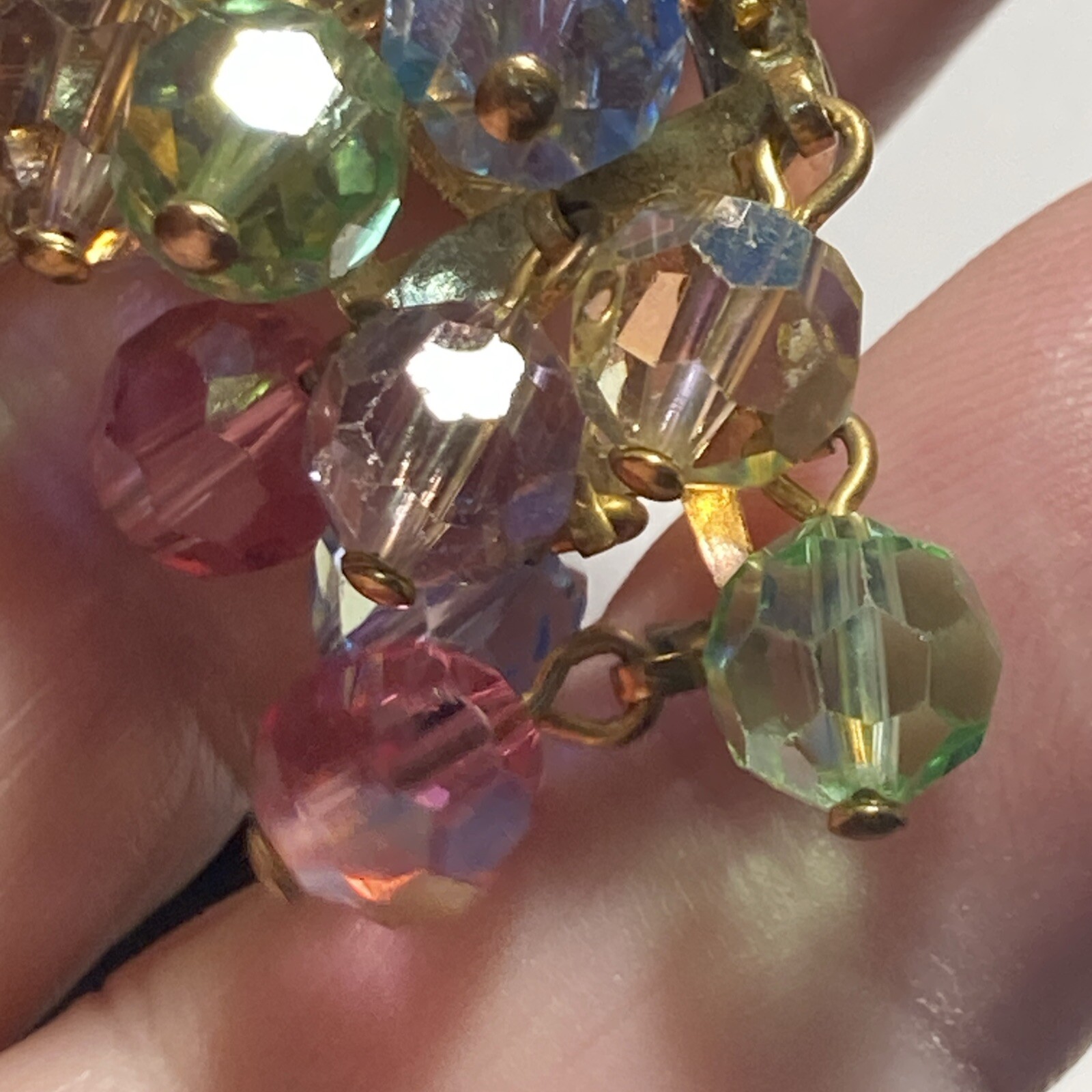 Gold Tone faceted strung beads Pastel Fruit Salad Brooch Pin PENDANT dangle 3-D