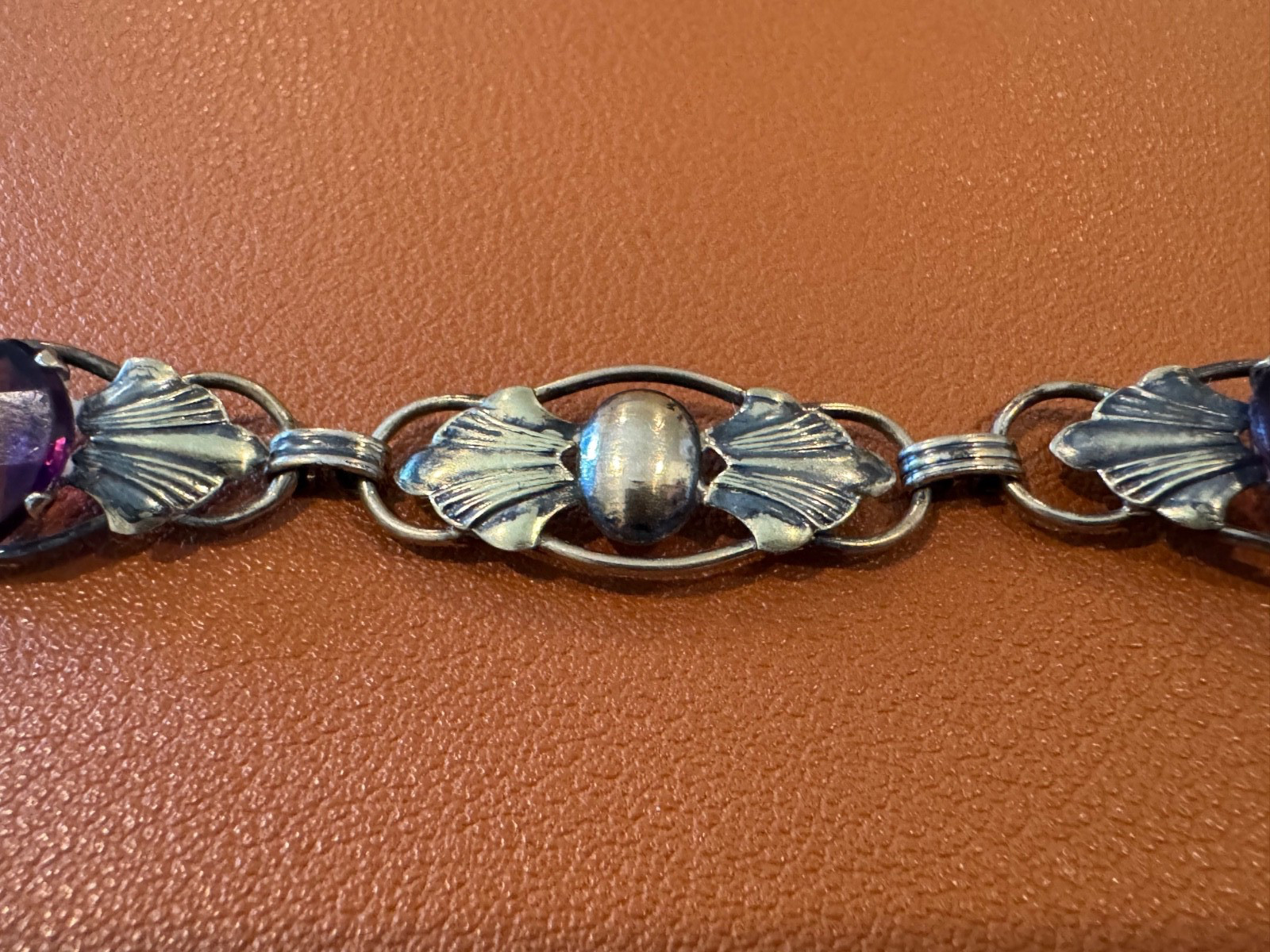 Vtg Antique Gold on Sterling Silver Bracelet w/ Faceted Purple Glass or Stones
