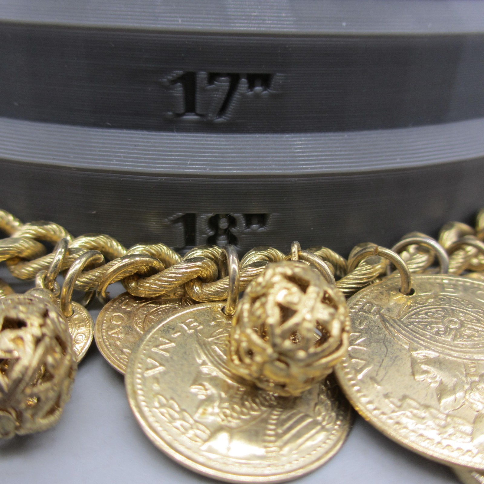 Vintage Faux Coin Necklace Charm Dangle Roman Soldier Gold Tone 18 Inch