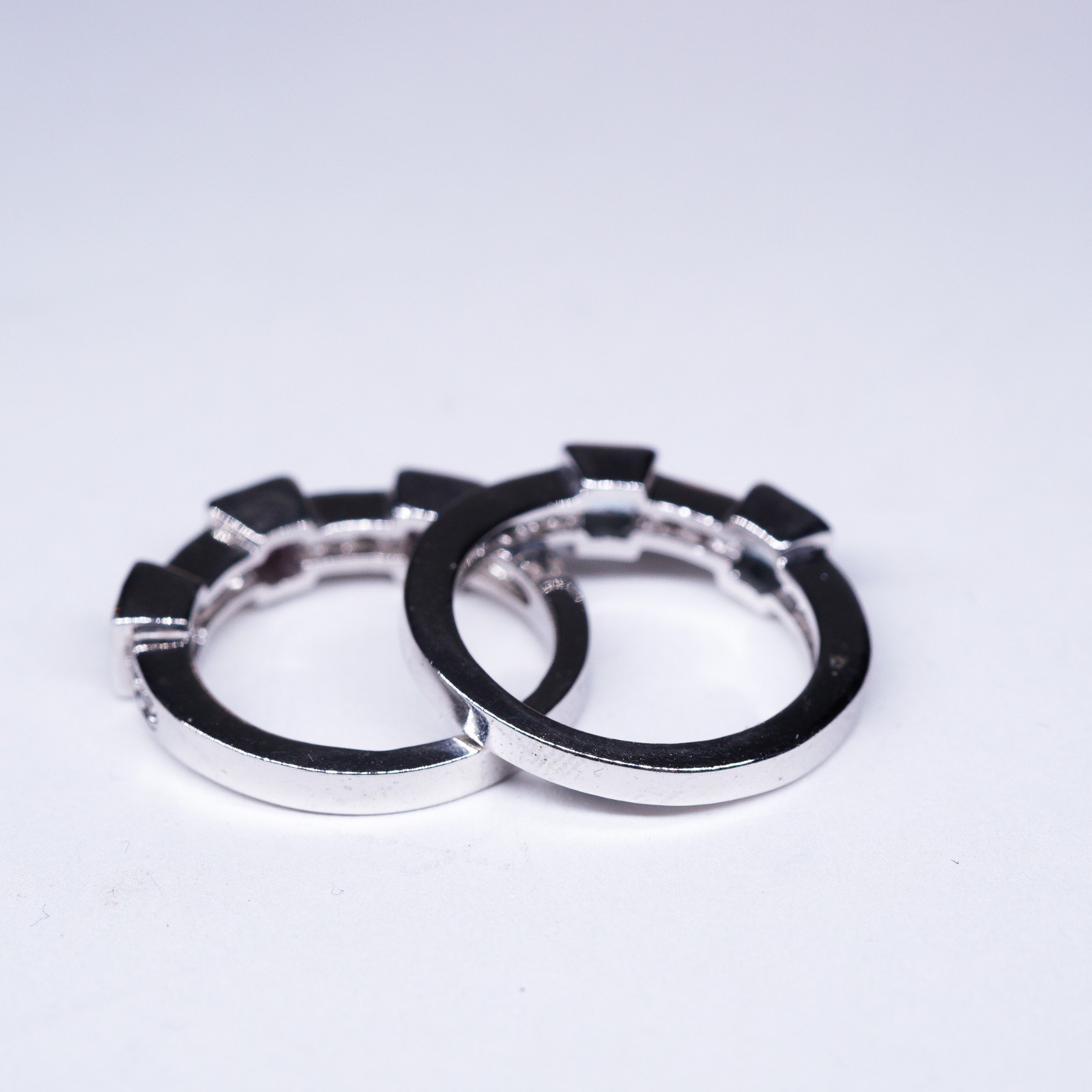 1990’s 18K White Gold-Plated Pink and Blue square stone 2 ring stack