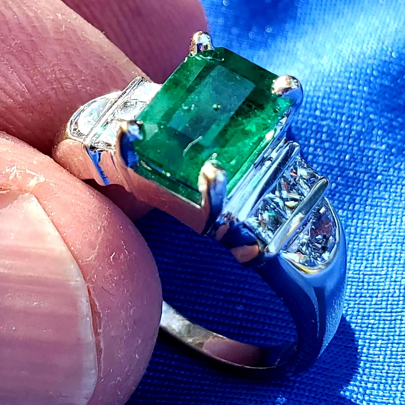 Original EARTH MINED EMERALD DIAMOND Deco Engagement Ring 14K GOLD Solitaire S 7
