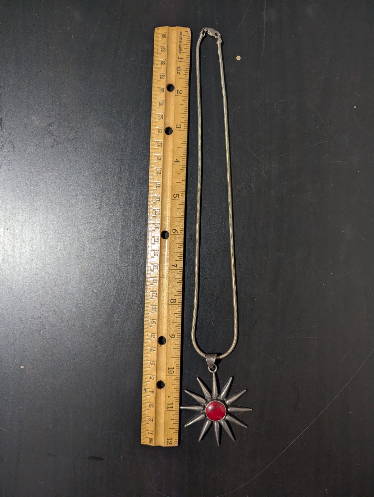 Large Southwestern 925 Sterling Silver Natural Crimson Red Sun Pendant