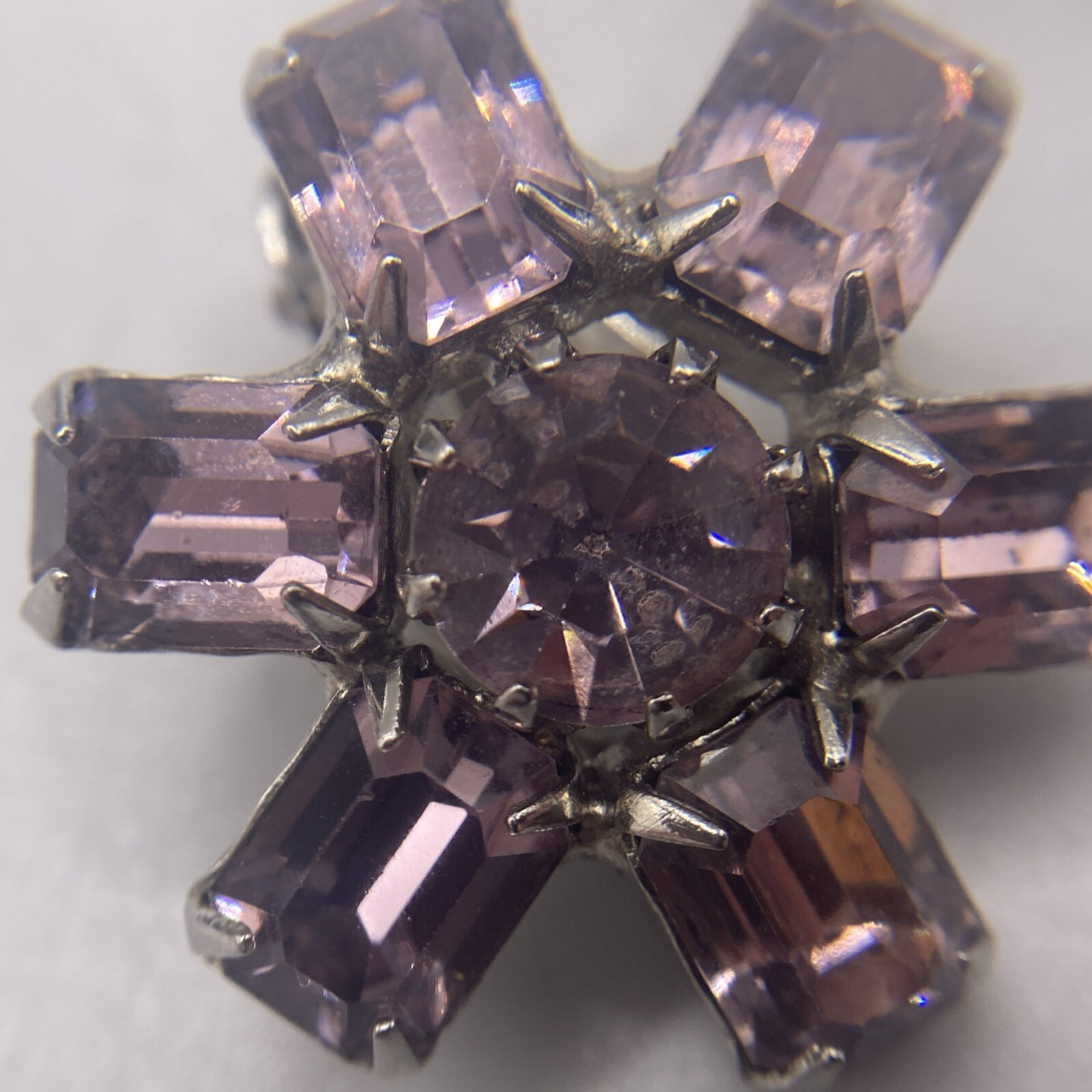 Vintage WEISS Emerald Cut Rare Pink Rhinestone Clip On Earrings 7 Stones, Signed
