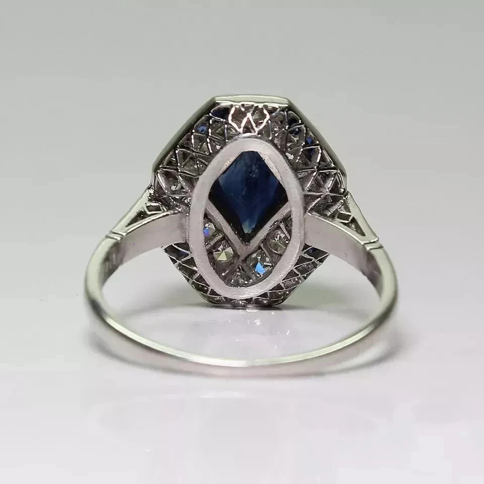 2Ct Art Deco Style Lab Created Sapphire & Diamond Wedding 14K White Gold FN Ring