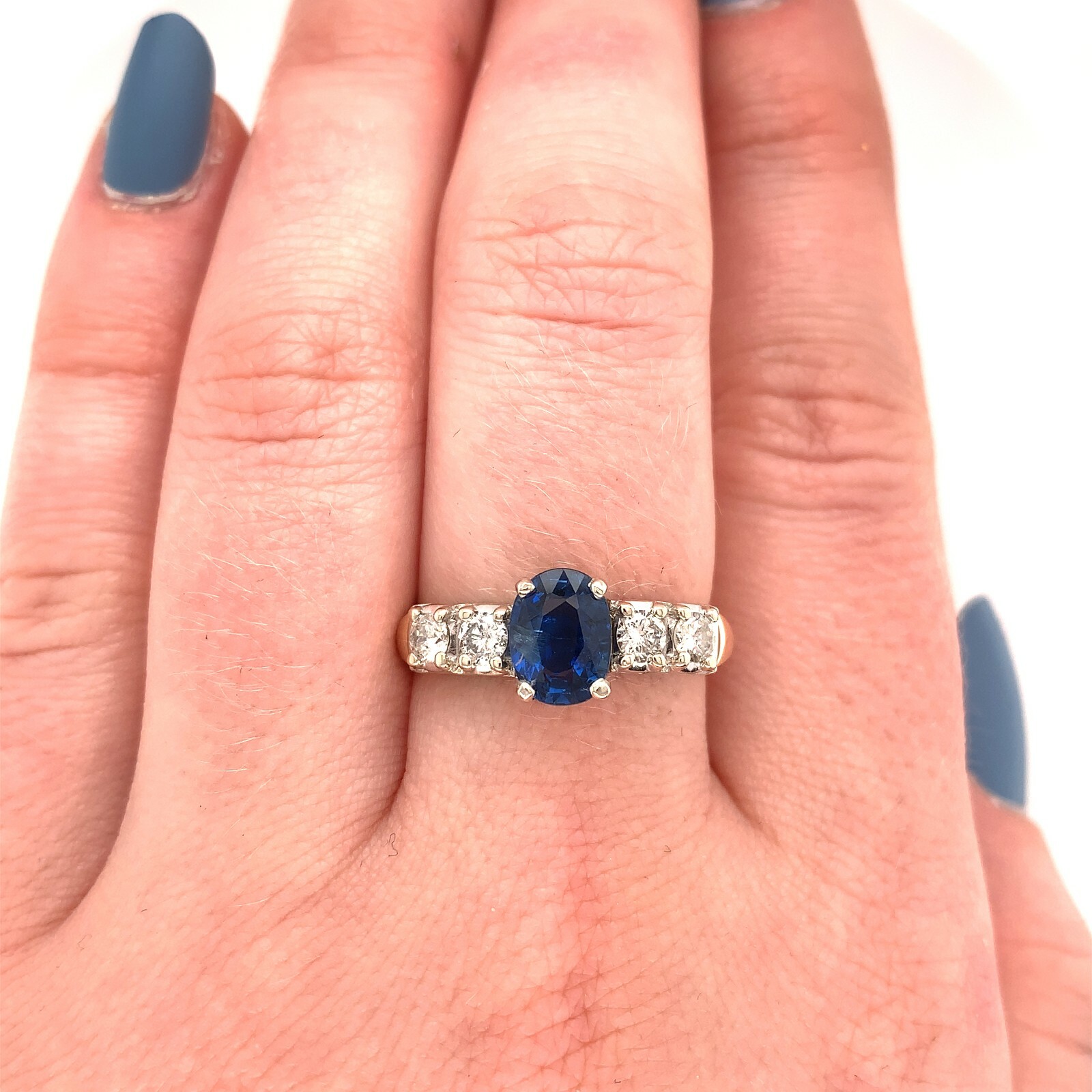 14k Yellow Gold 1.52 Carat Genuine Natural Sapphire and Diamond Ring (#J5570)