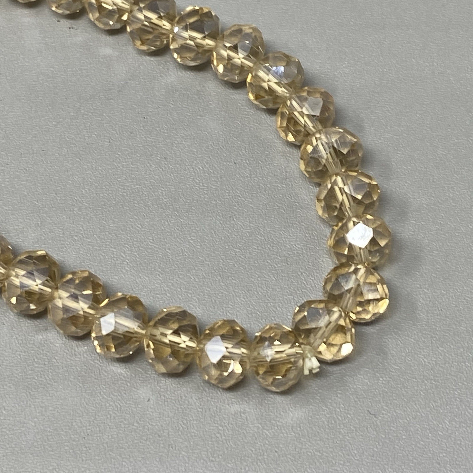 Glass Beaded Bracelet Champagne Faceted Fire Polished Stretch Iridescent 7″