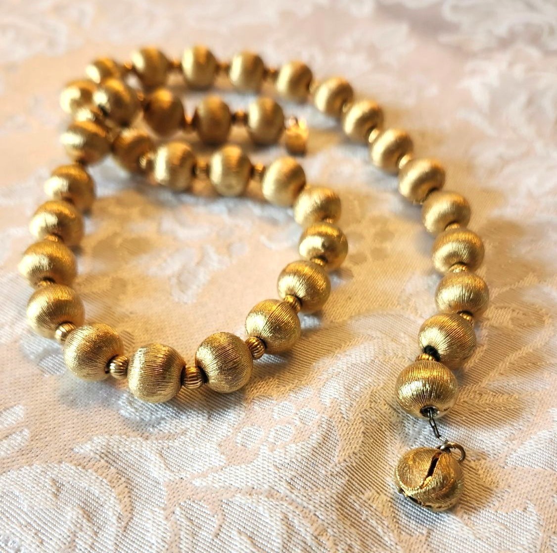 Vintage Gold Glass Bead Necklace Textured Finish Business Casual or Evening