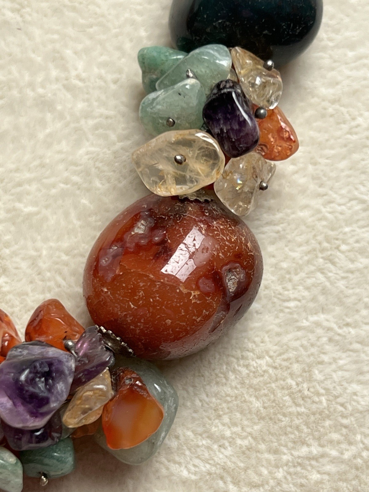 Vintage Bloodstone Carnelian Amethyst Chunky Bead Necklace 20”