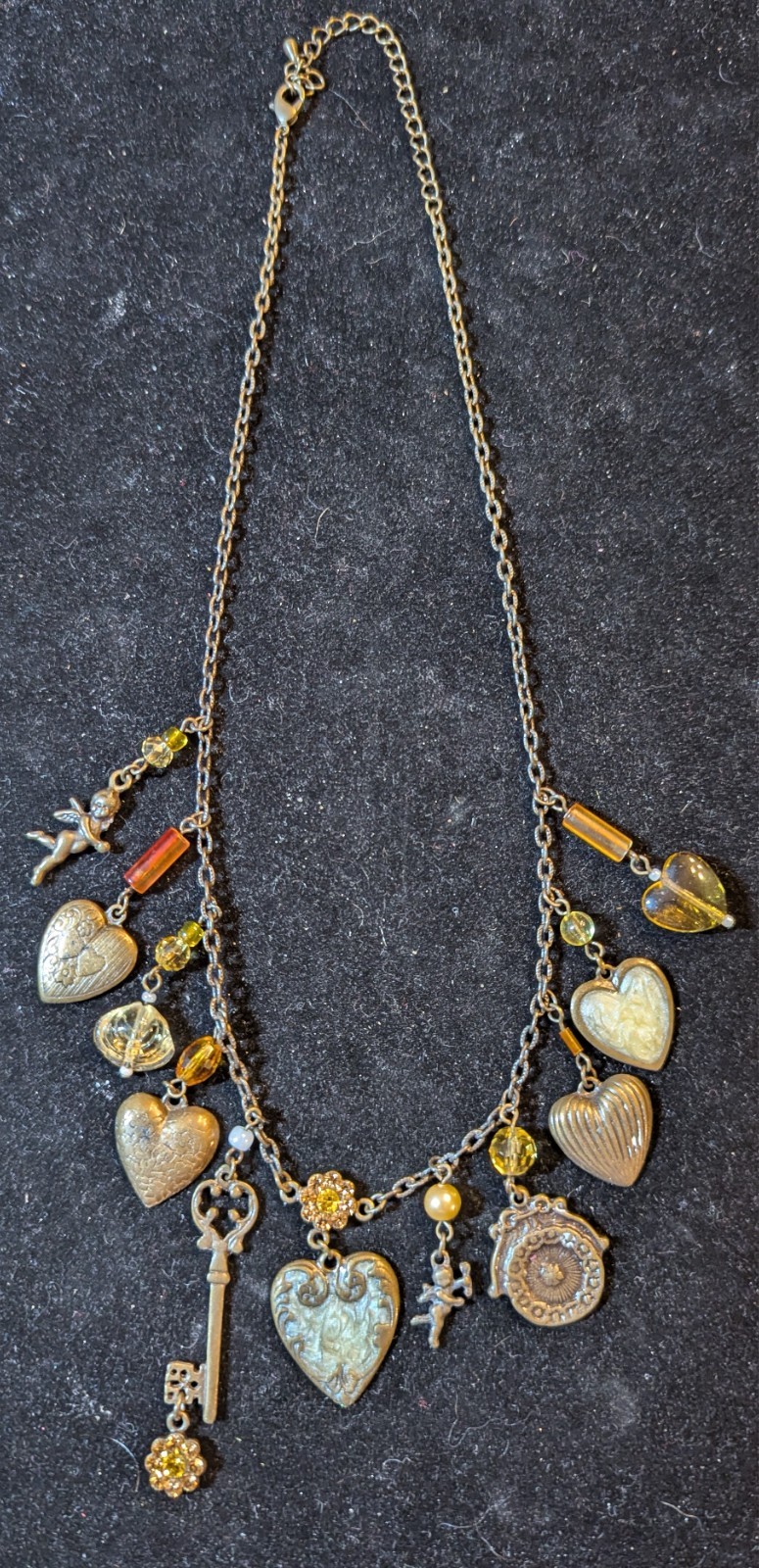 Vtg Glassworks Studio Necklace Hearts Cupid Key