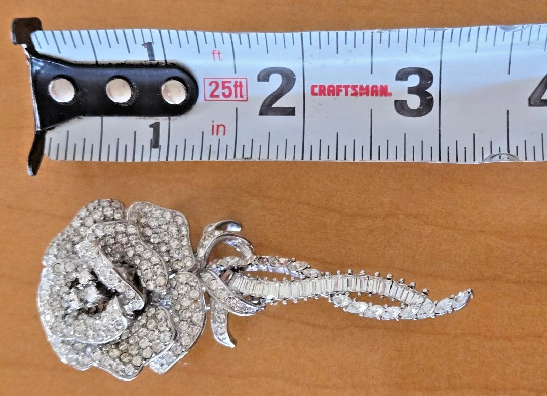 STUNNING VTG. NOLAN MILLER “SOPHIA” PAVE & BAGUETTE ROSE FLOWER BROOCH-Ltd. ED.