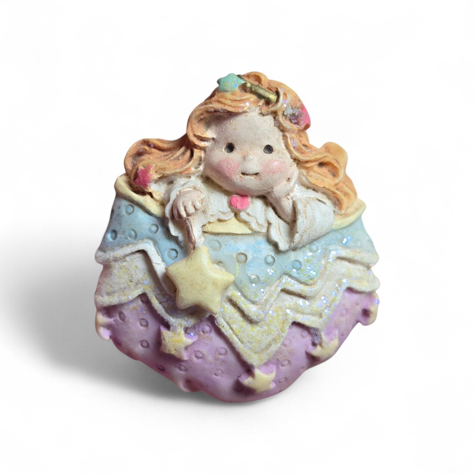 Vintage Whimsical Brooch Resin Dreamy Pastel Fairy Stars Girl Pin 1 Inch Whimsy