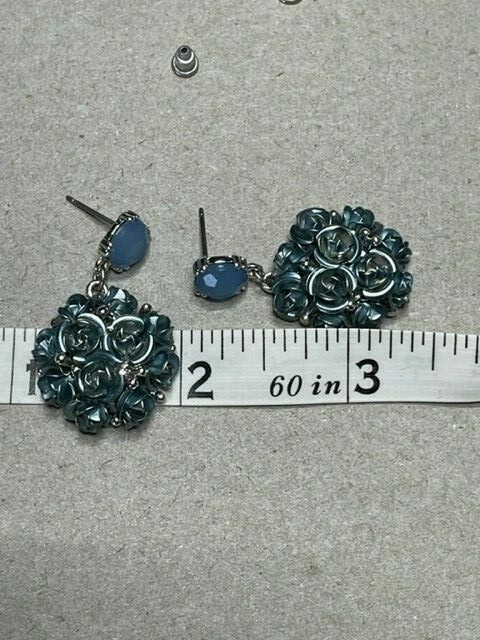 Gorgeous Bouquet of Flower Post Dangle Earrings in a Sapphire Baby Blue 1950