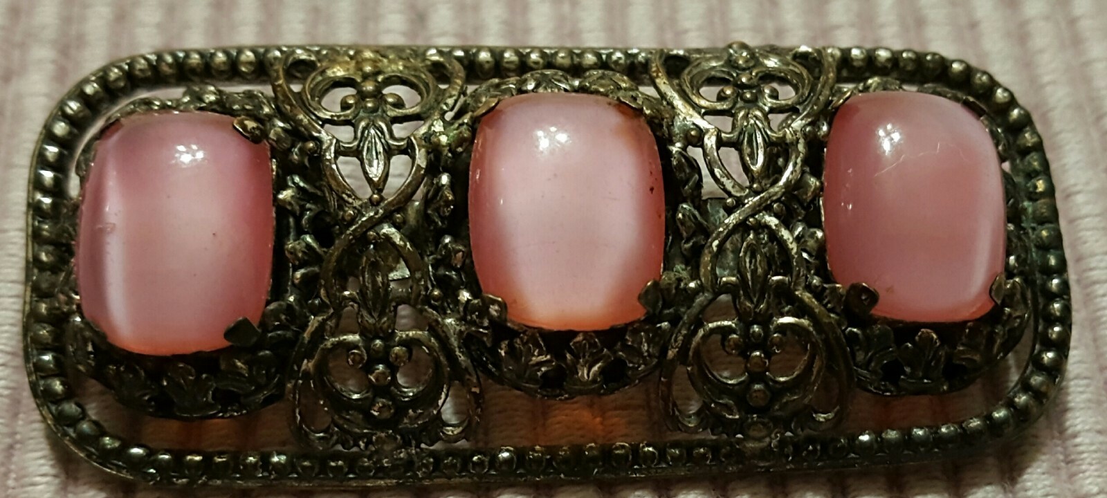 Vintage Jewelry Signed CZECHO BROOCH PIN Pink Stones Silvertone