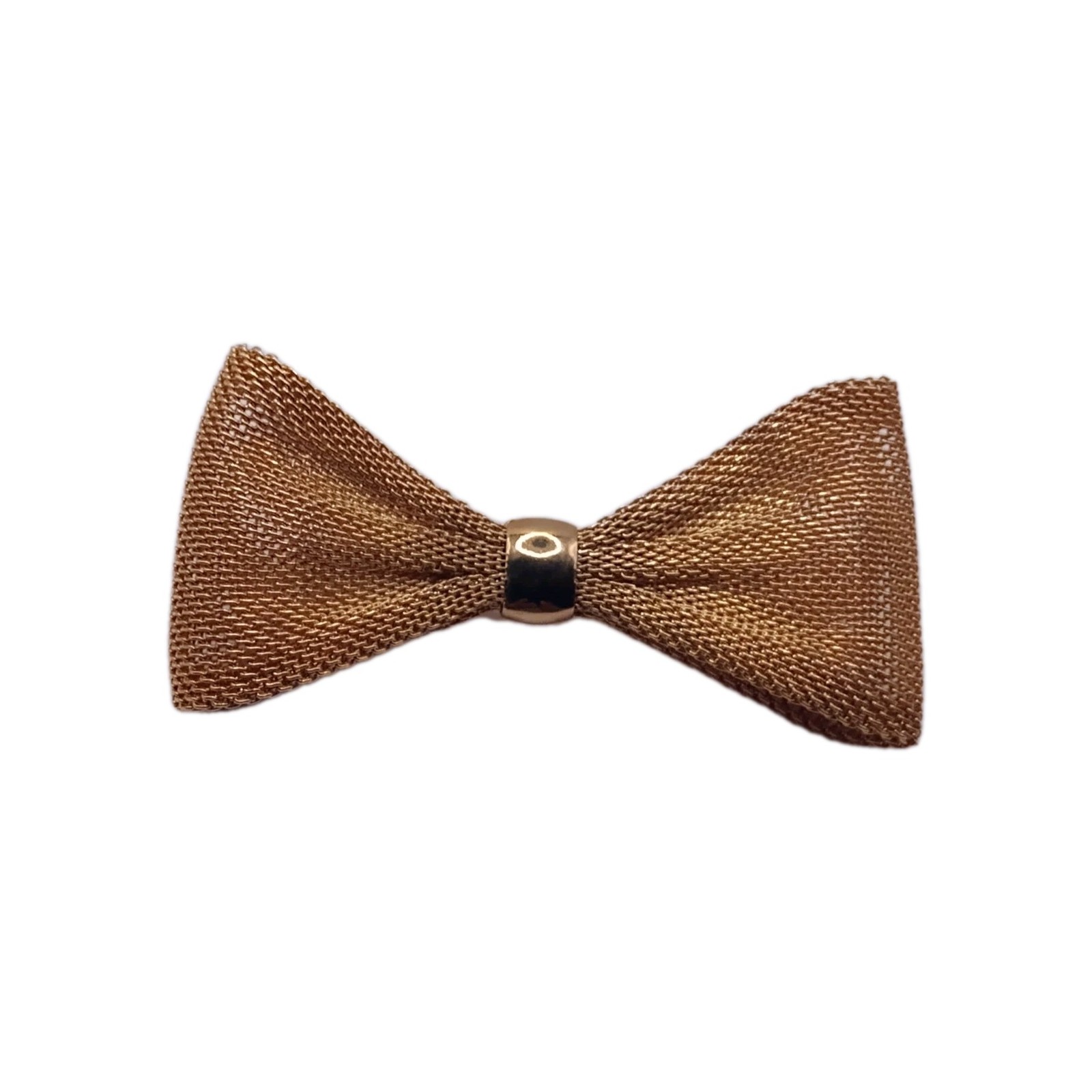 Vintage Gold Tone Mesh Bow Brooch Solid Center Pin 2 1/2 by 1 1/4 in