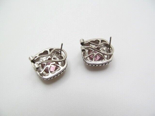 Vintage Gold & Silver Tone Beaded Pink Glass Cushion Square Stud Earrings 17.5mm