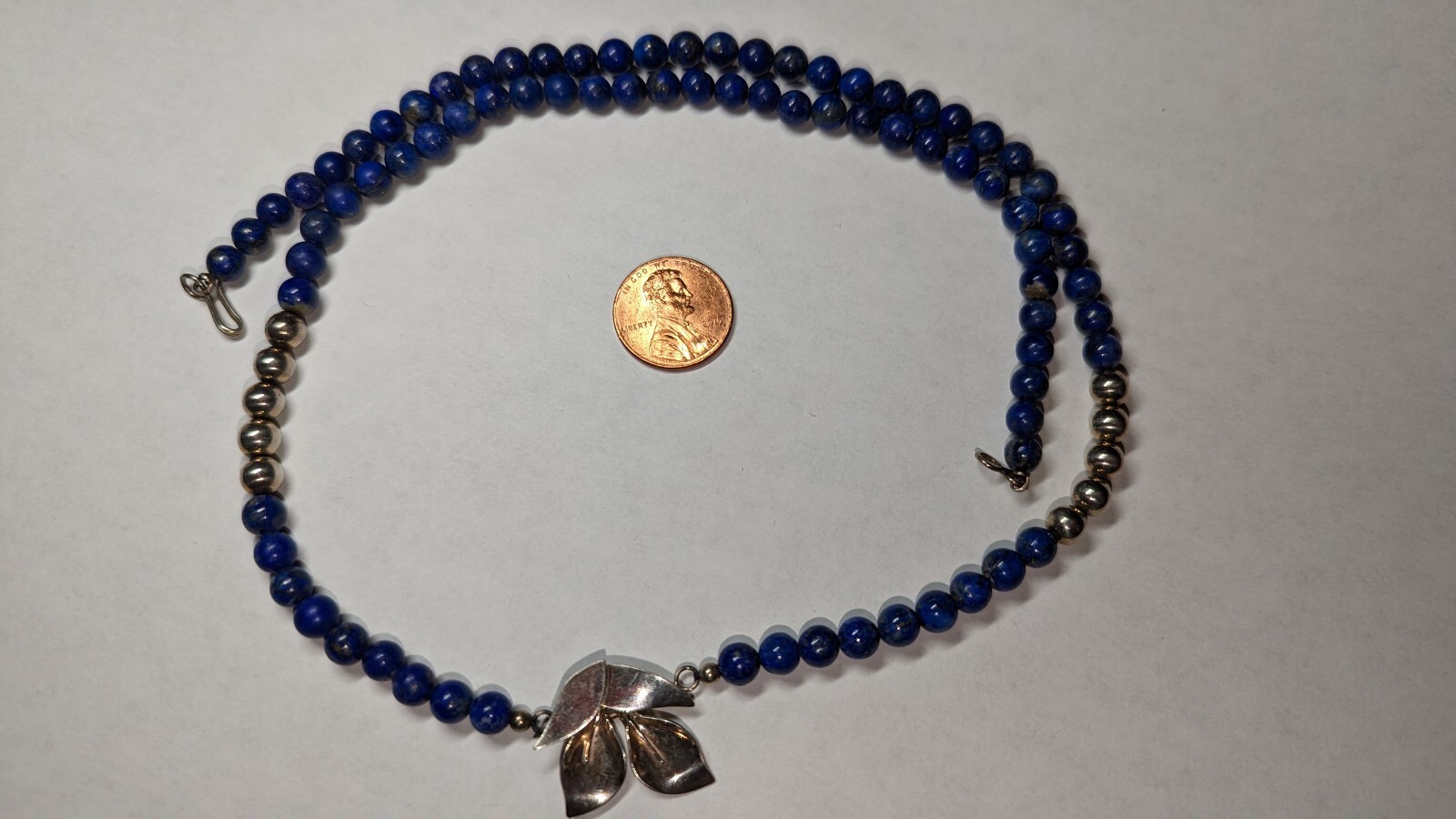 VINTAGE LAPIS LAZULI NECKLACE ABOUT 22 1/2″ LONG STERLING SILVER HALLMARKED