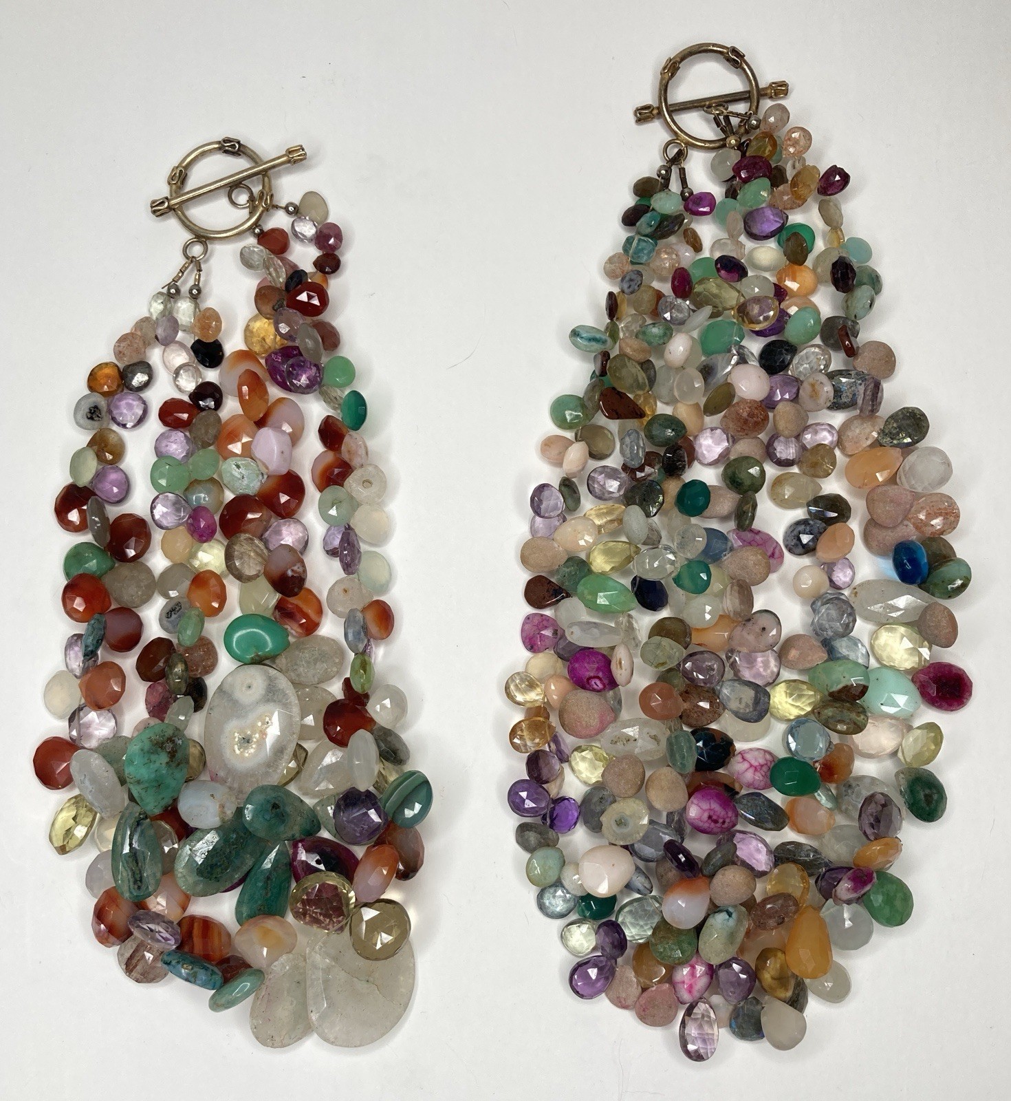 2 Multi-Colored & Multi-Strand Faceted Natural Crystal Bead Necklaces 17” & 18”