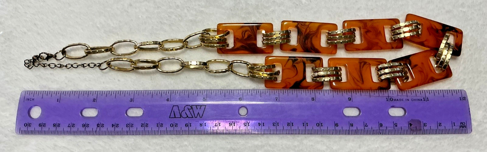Vintage Faux Tortoise Shell Look Acrylic Chunky Gold Tone Necklace