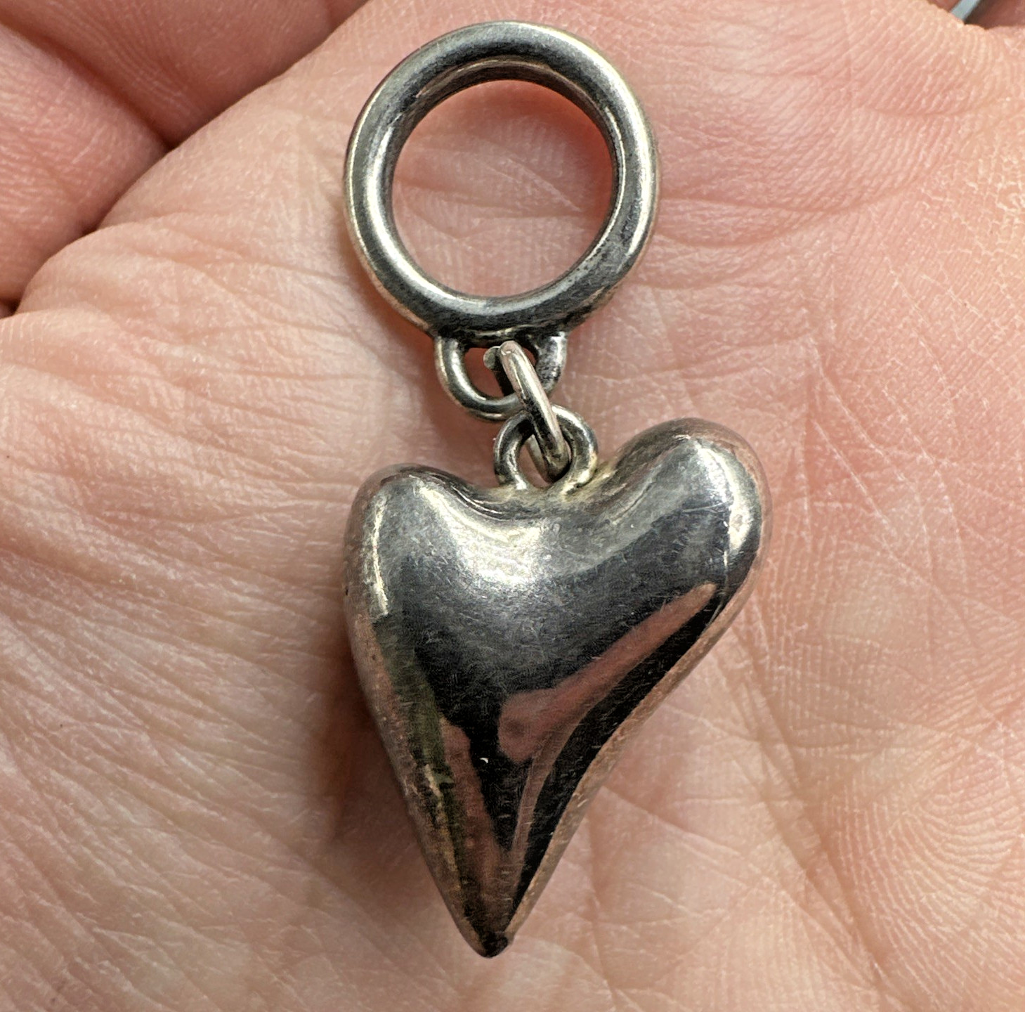 Vtg Sterling Silver Funky Asymmetrical Puffy Heart Pendant Oversized Bail 5g