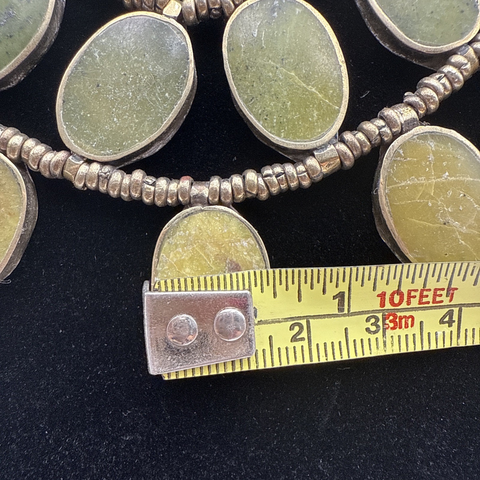 Vintage Goldtone Afghan Beaded Necklace W/ 15 Natural Oval Stone