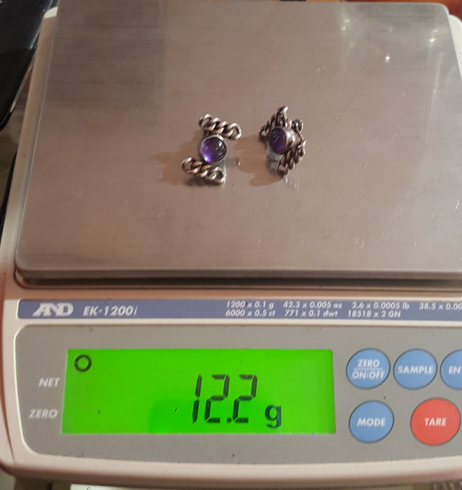 LOS CASTILLO TAXCO STERLING SILVER AMETHYST CABOCHON SCREW BACK EARRINGS