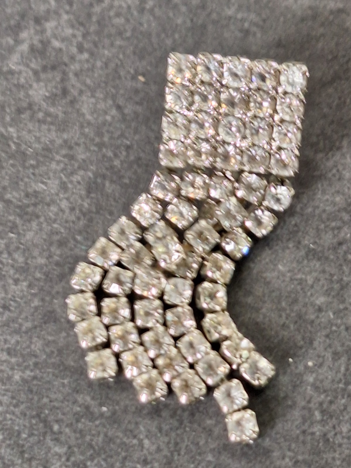 1950s Vintage Silver Tone Rhinestones Drip post earrings