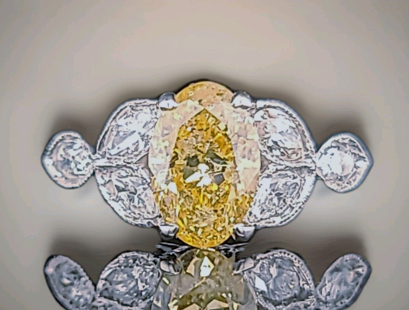 Vintage Platinum Engagement Ring 1.52CT.Natural Yellow Diamond Oval Shape