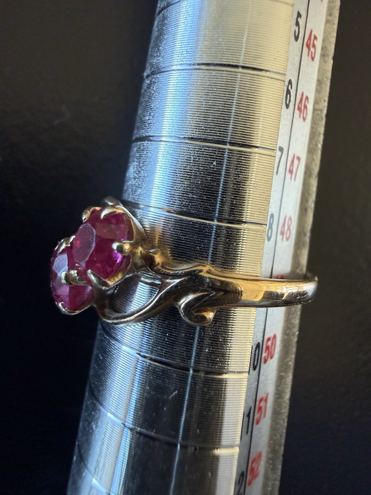 Vintage 18k Gold Two Rubies Ring Stamped C With Arrow Through It Size 4 3/4