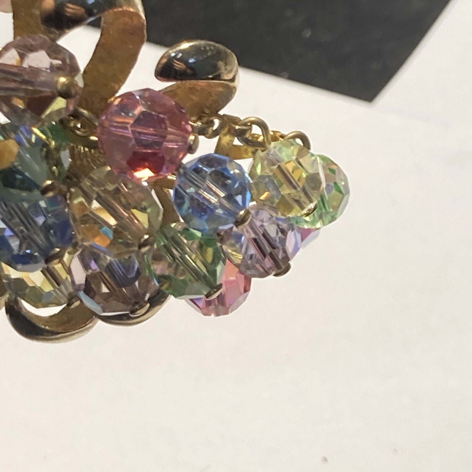 Gold Tone faceted strung beads Pastel Fruit Salad Brooch Pin PENDANT dangle 3-D