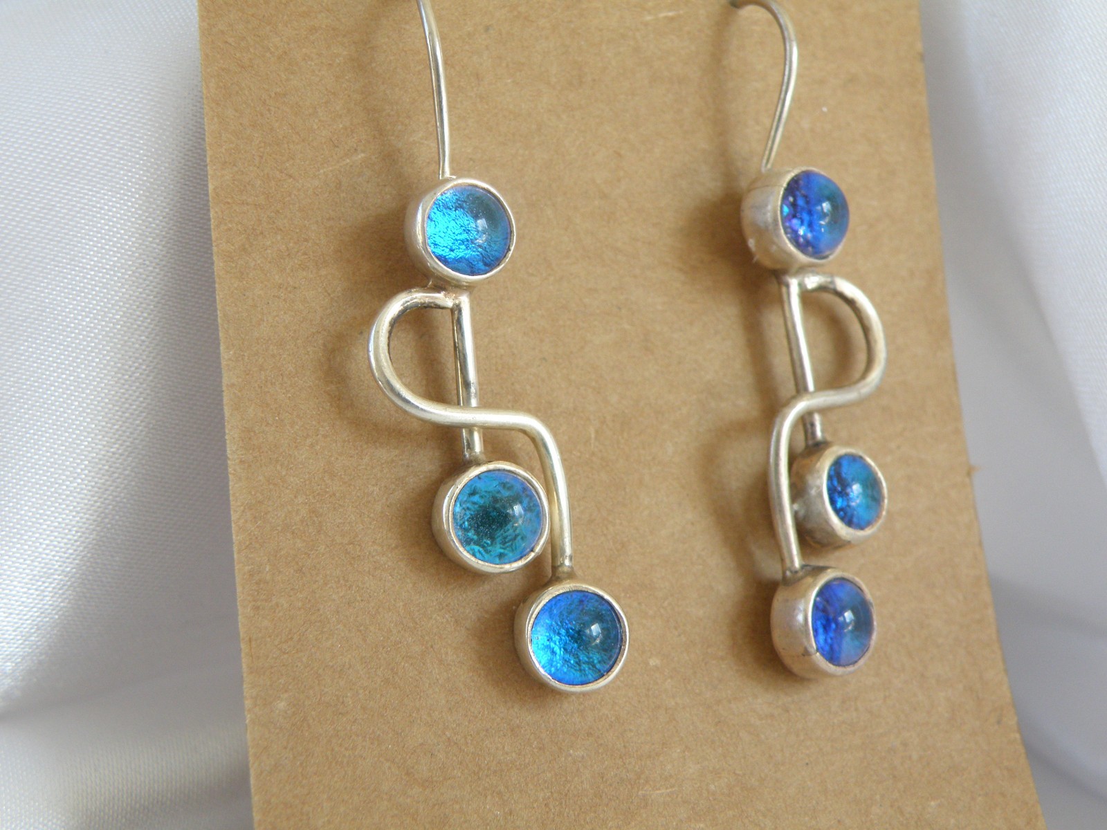 Artisan Sterling Silver 925 Blue Mirano Glass Dangle Earrings