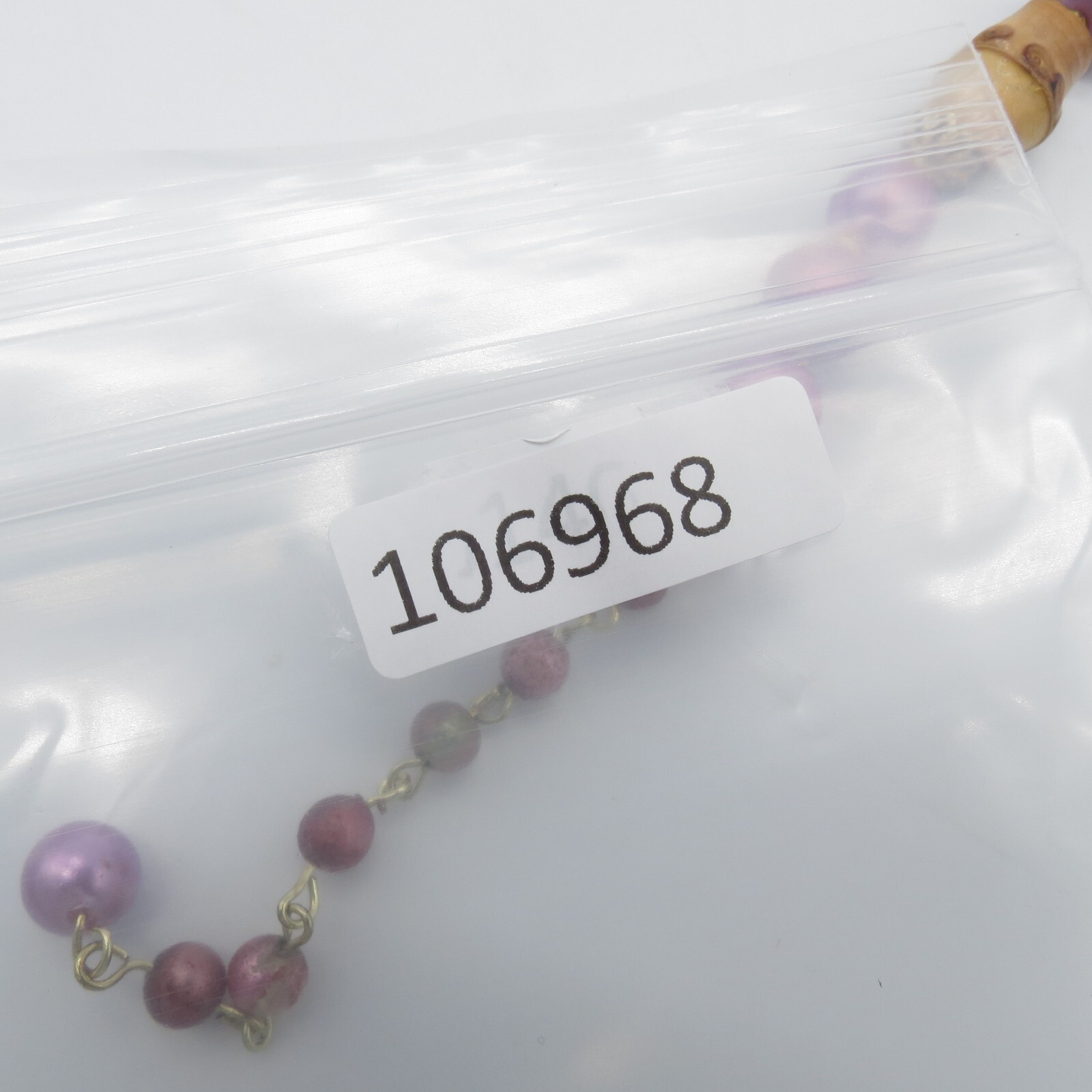 Vintage Japan Bamboo Pink Beaded Necklace Gold Tone Statement 17″